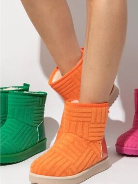 Orange Textured Ankle Boots | Cozy Knit Look | Slip-On